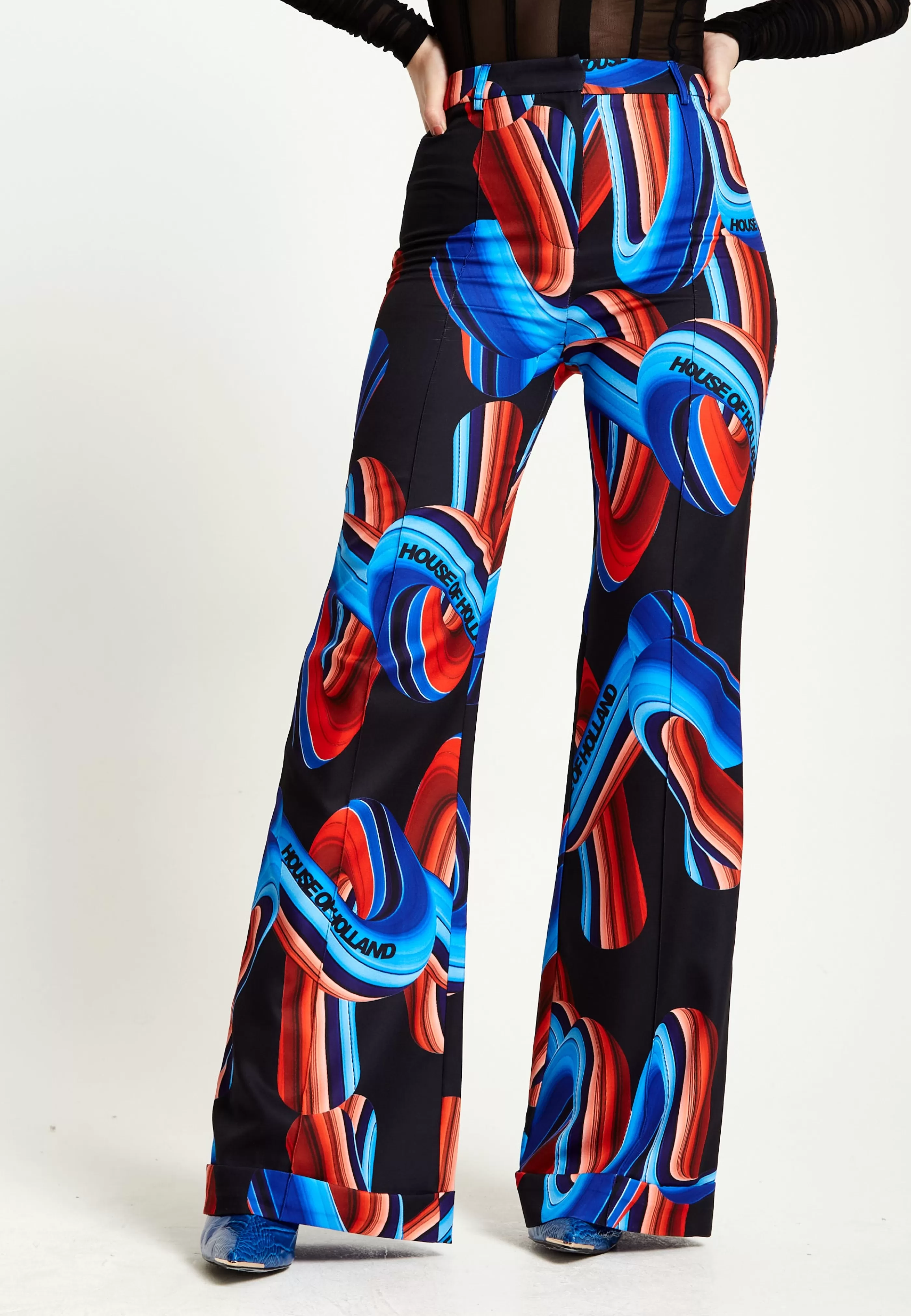 Flash Sale Abstract Print Trouser In Black, Red And Blue Suits | Skirts & Trousers