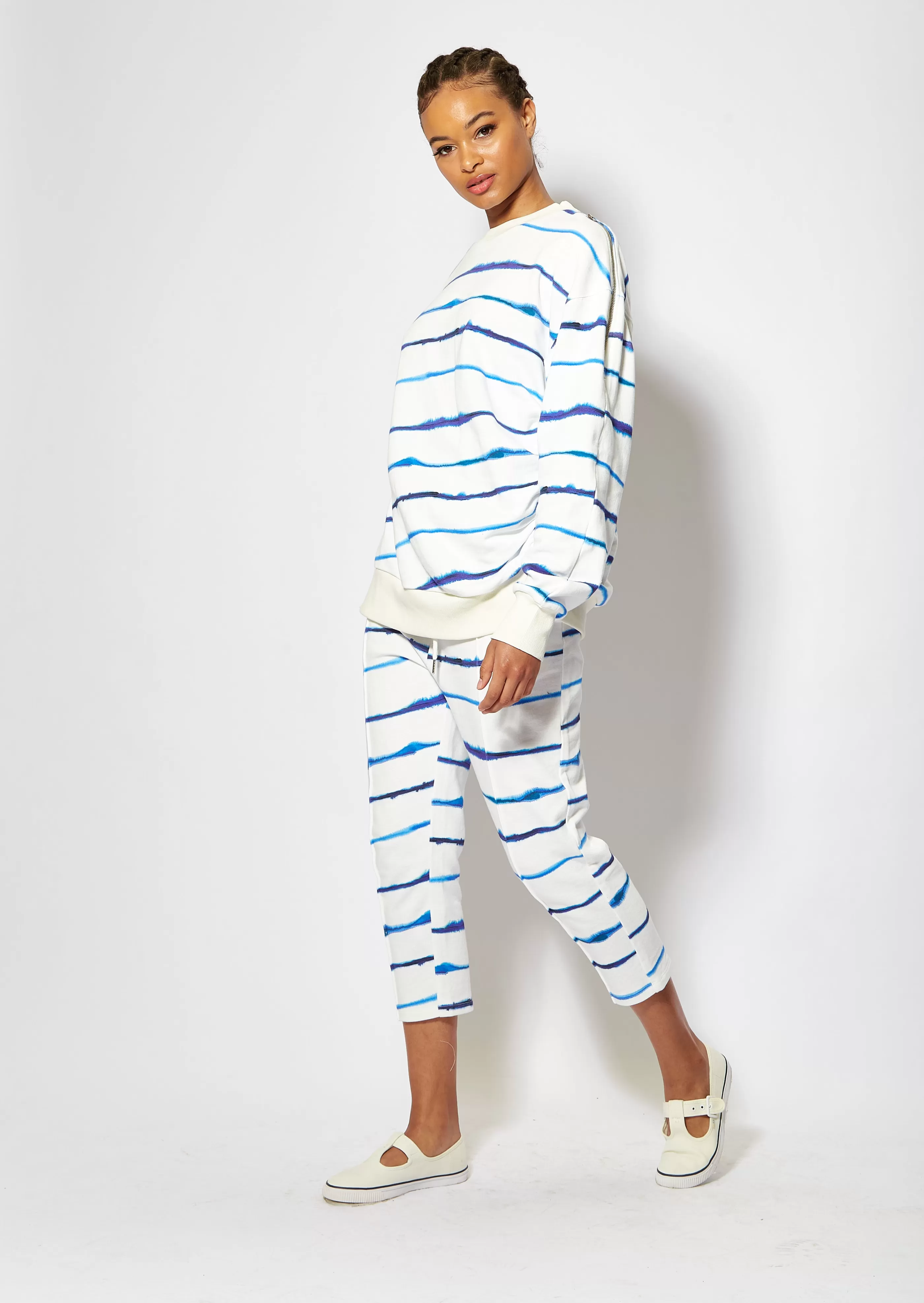 Flash Sale Blue Ink Stripe Capri Style Joggers Skirts & Trousers
