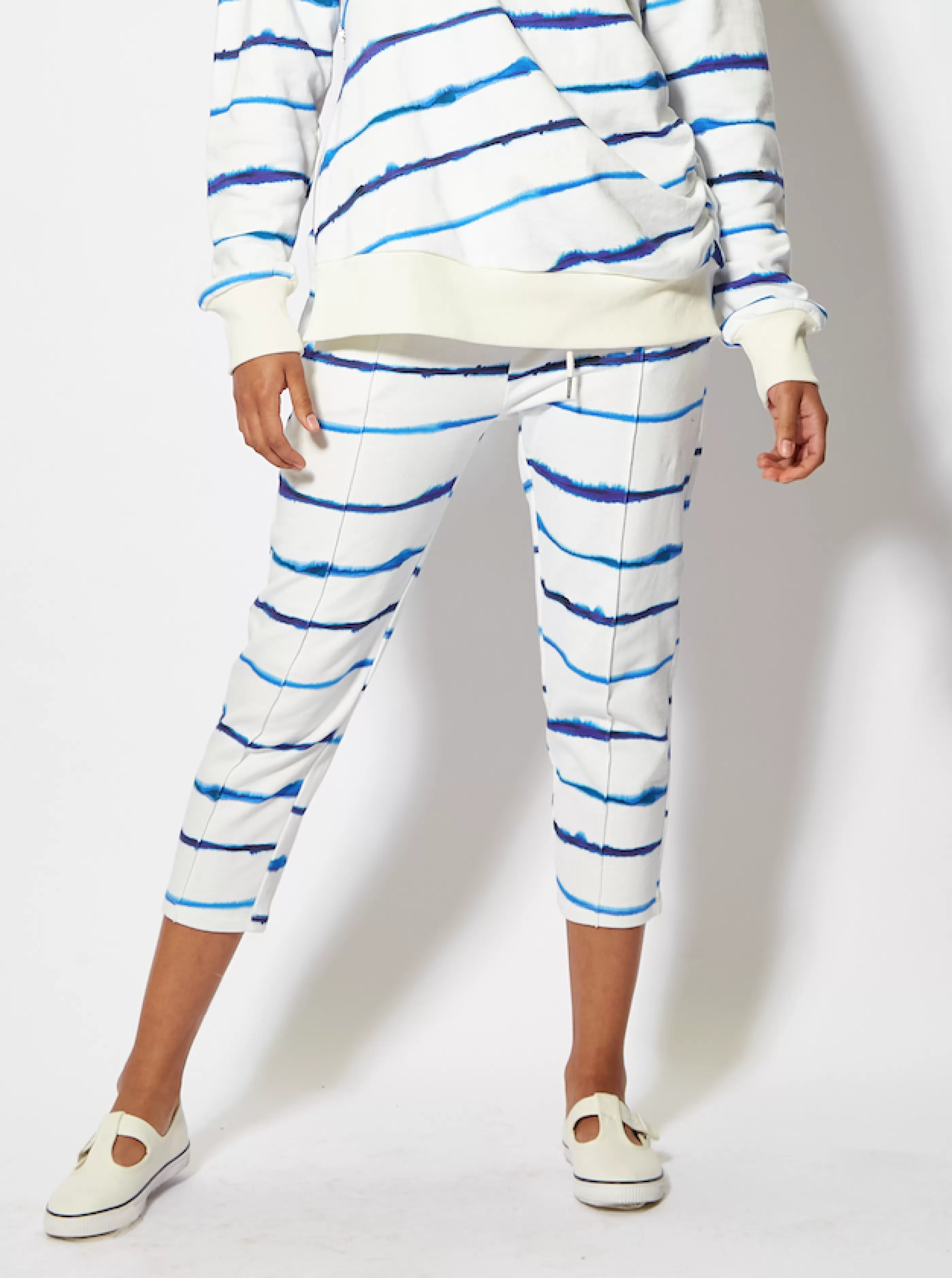 Flash Sale Blue Ink Stripe Capri Style Joggers Skirts & Trousers