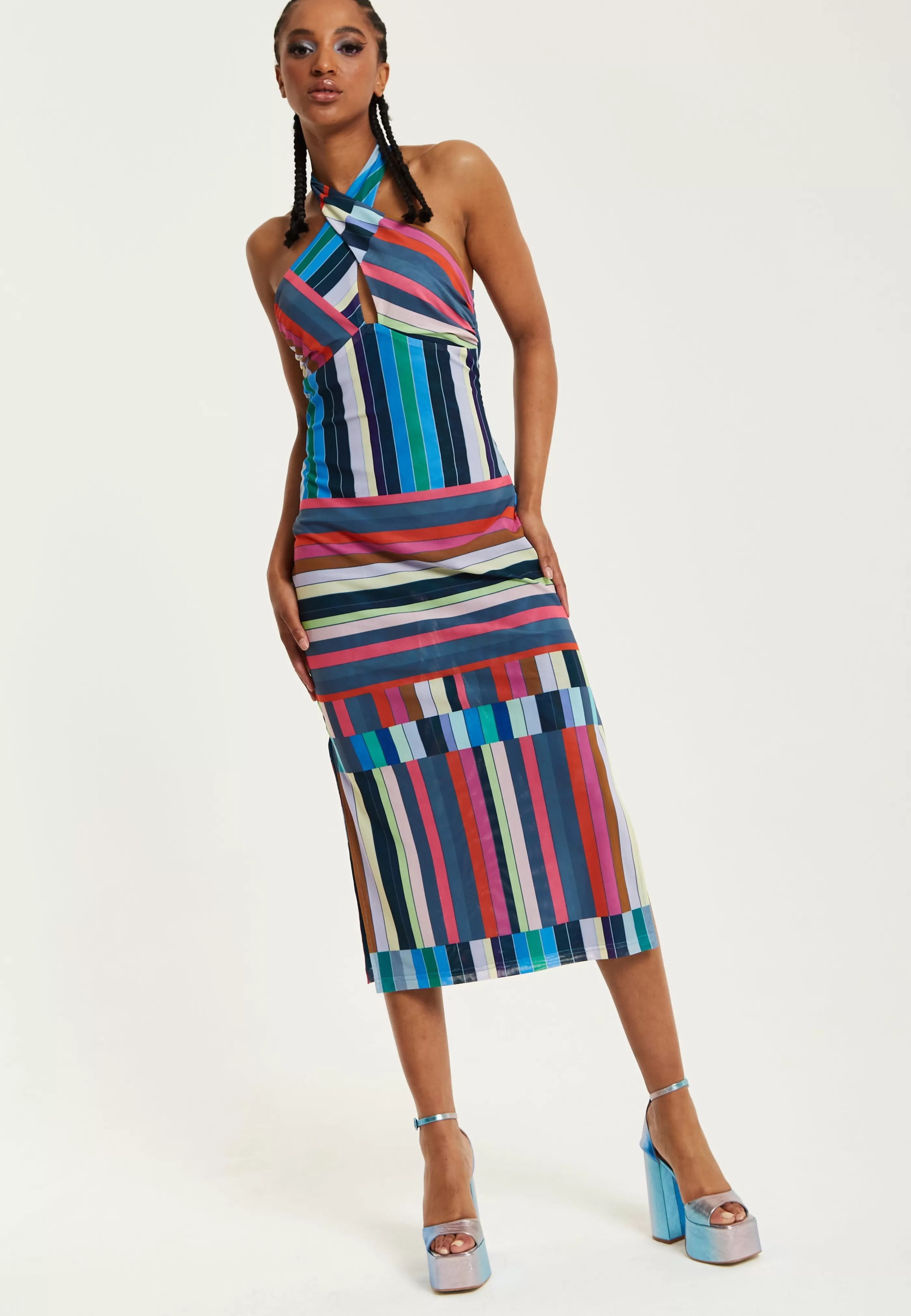 Sale Colour Bar Halter Neck Midi Dress Dresses | Dresses