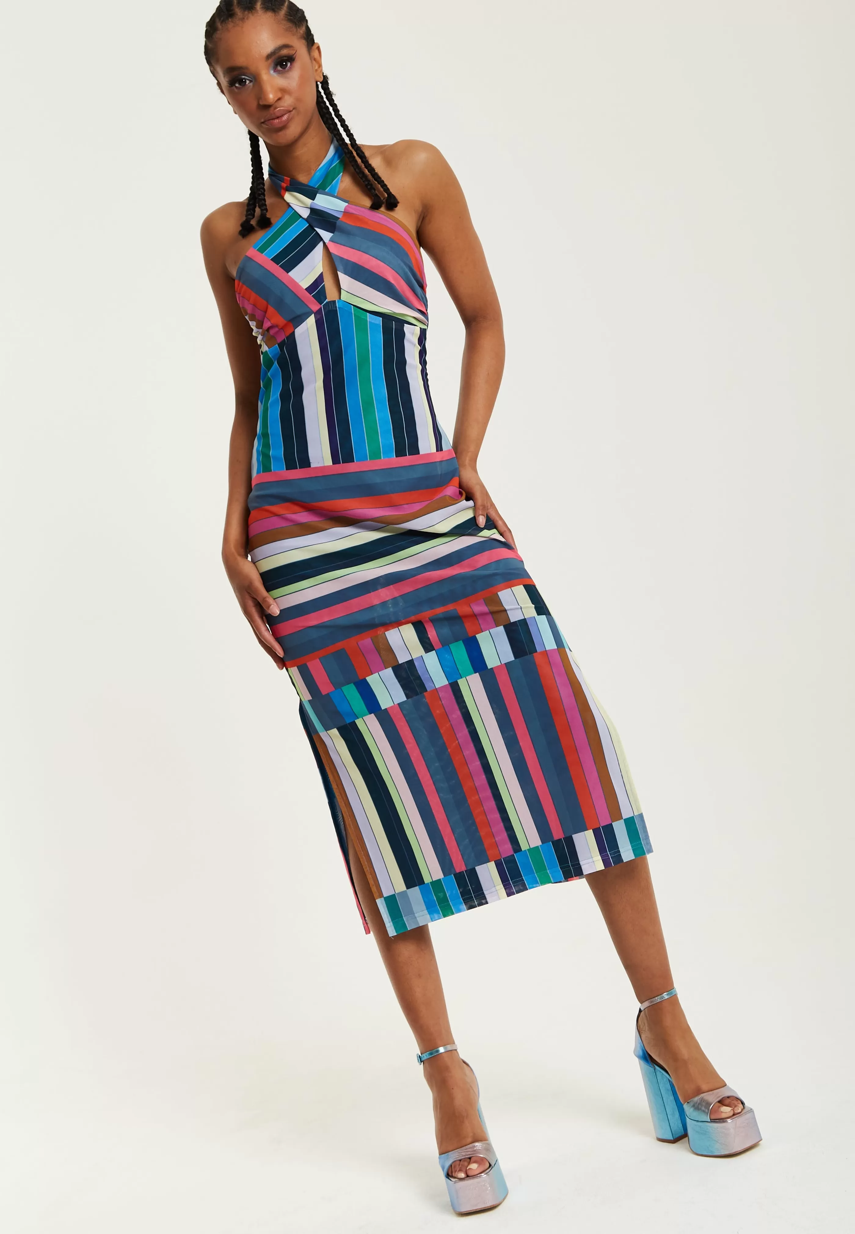 Sale Colour Bar Halter Neck Midi Dress Dresses | Dresses
