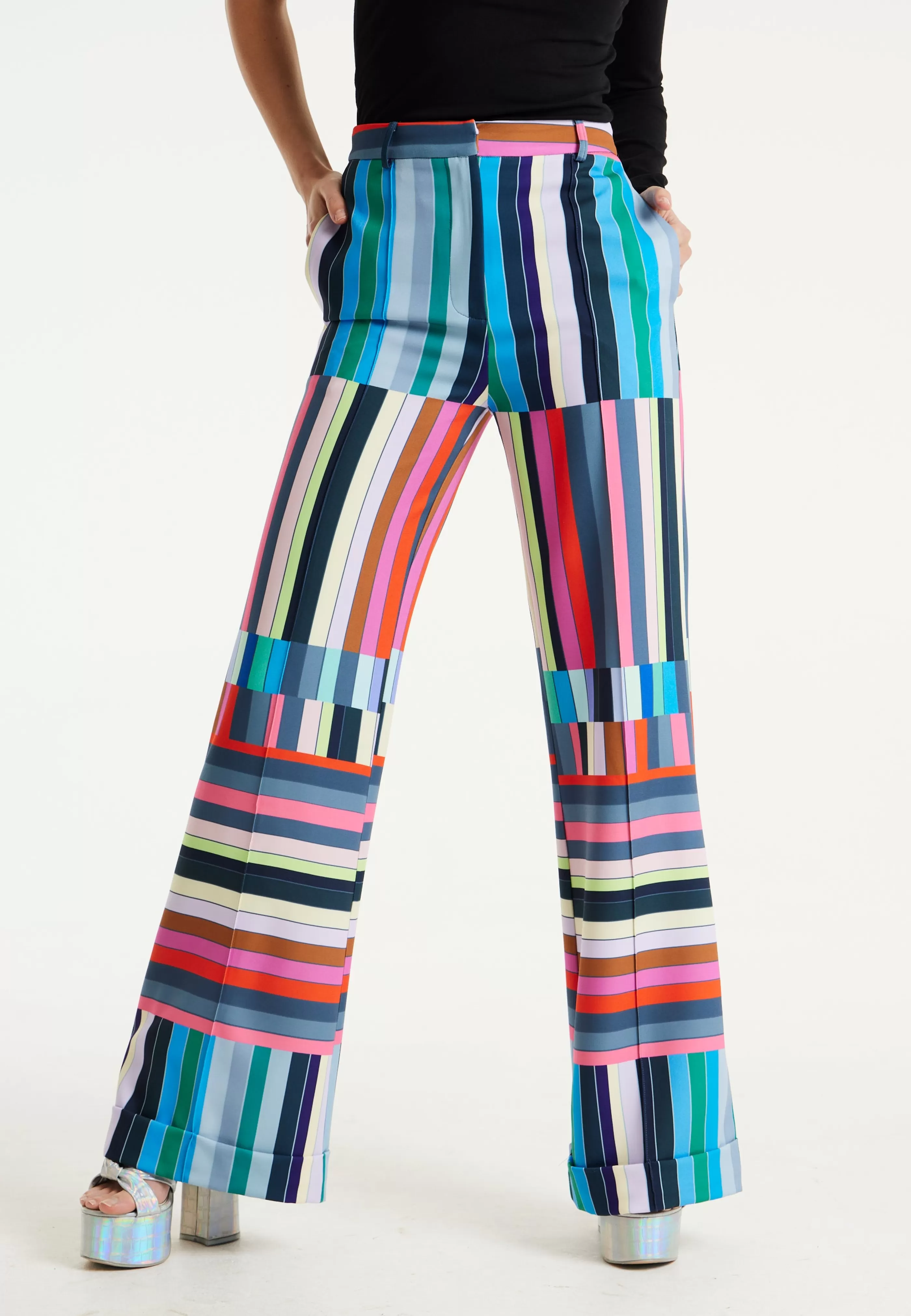 Sale Colour Bar Print Wide Leg Trousers Skirts & Trousers