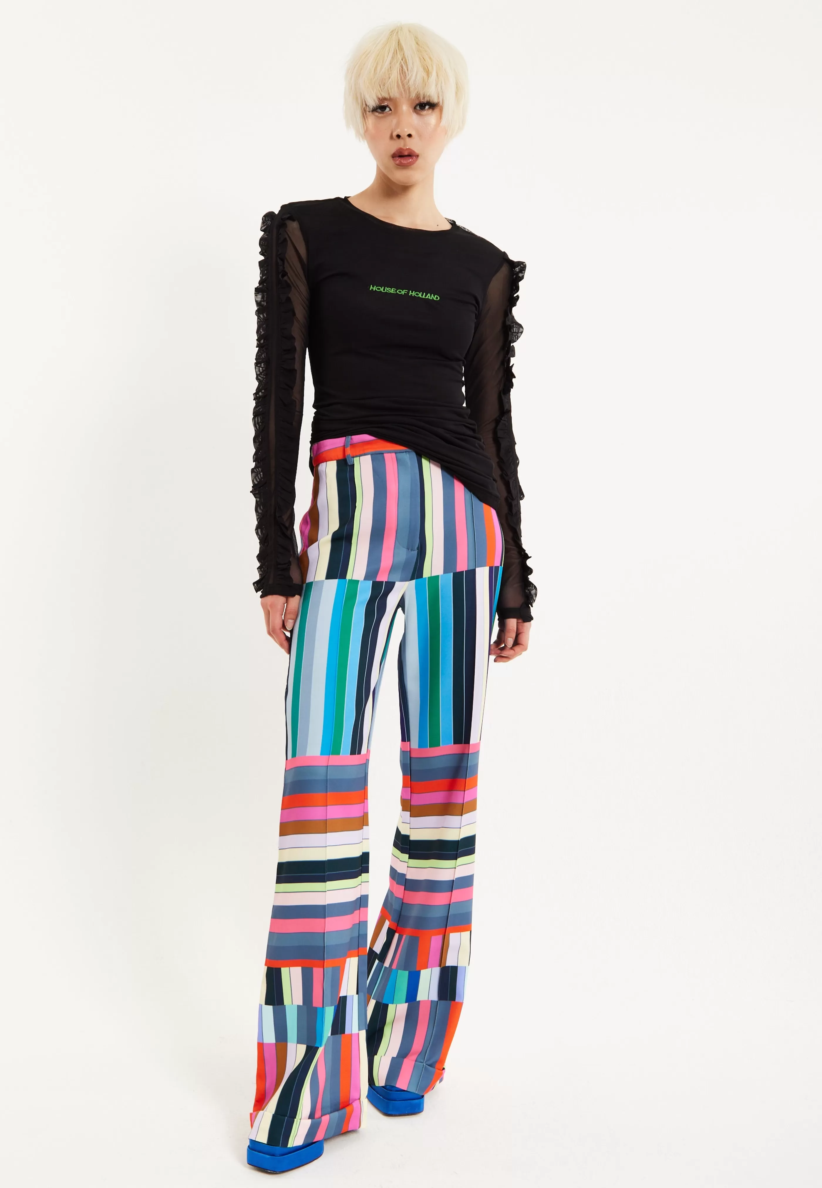 Sale Colour Bar Print Wide Leg Trousers Skirts & Trousers