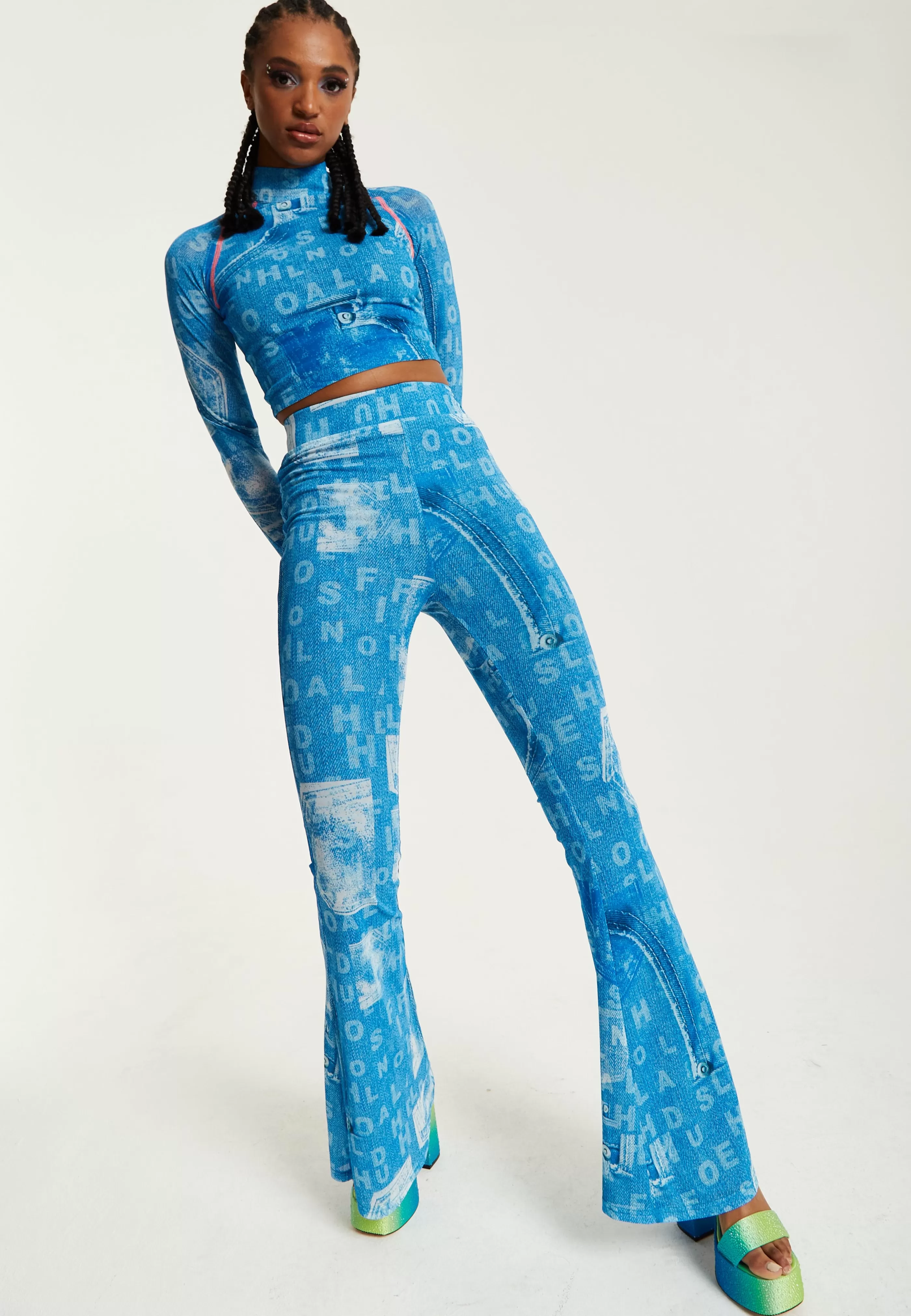 Sale Denim Print High-Neck Top Tops & T-shirts | Tops & T-shirts
