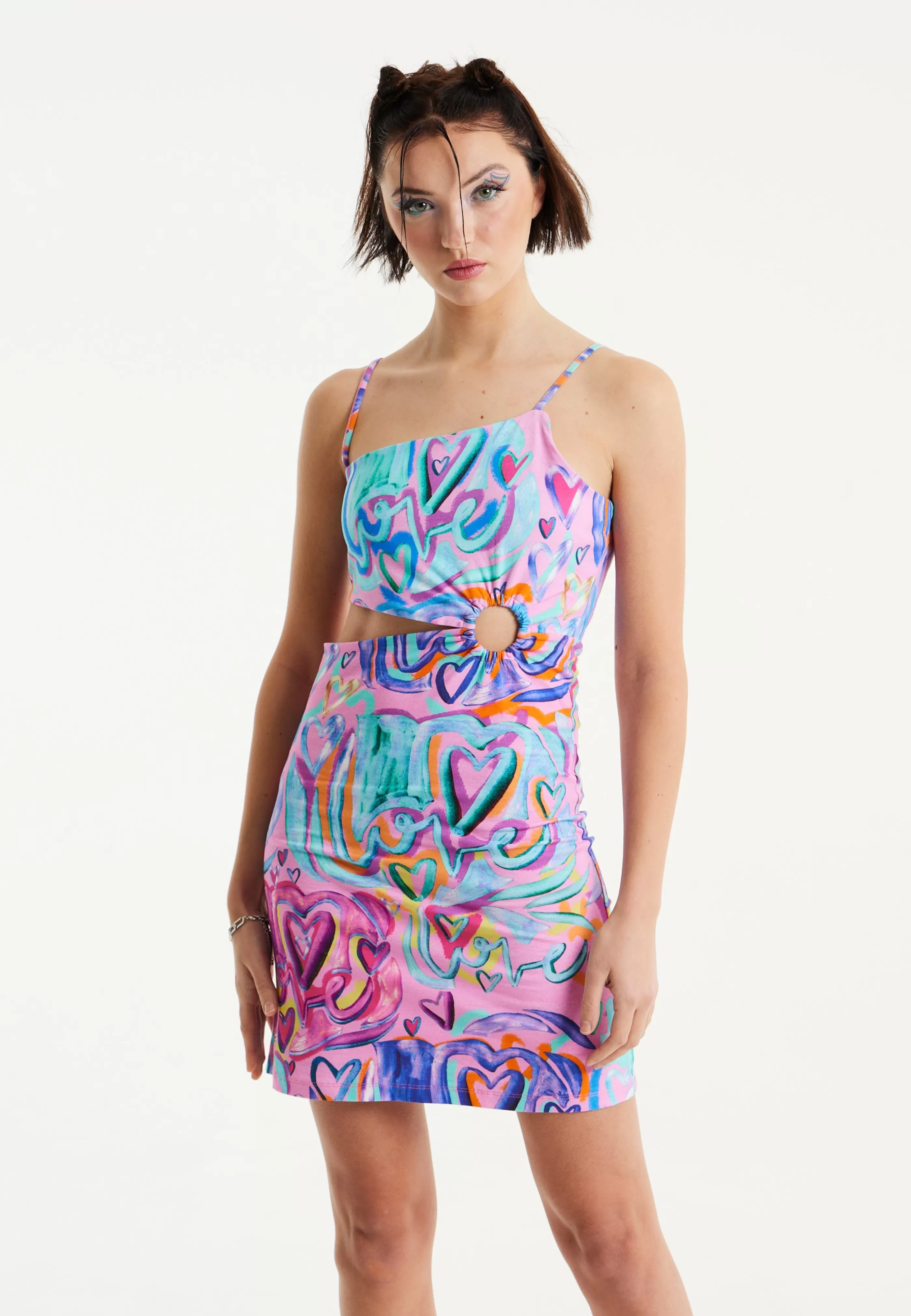 Discount Heart Printed Jersey Mini Dress With Cut Out Details Dresses | Dresses