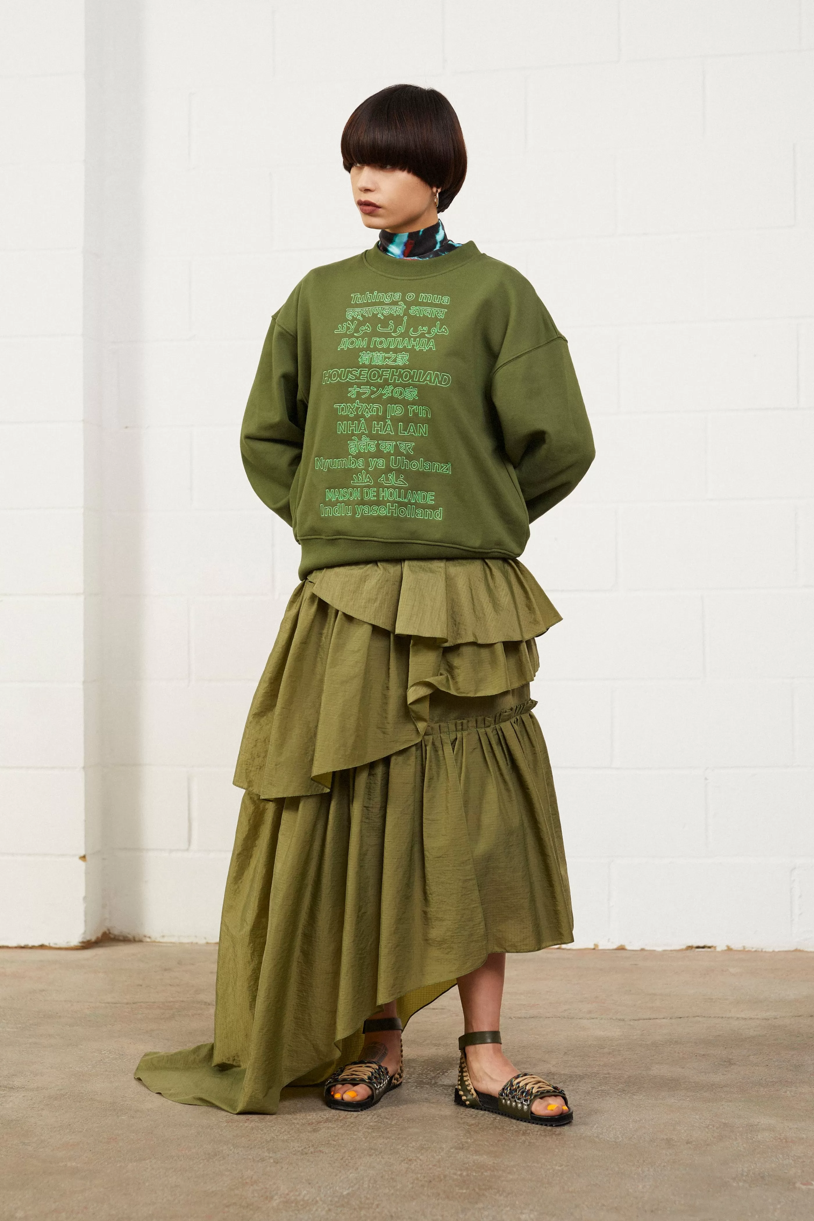 Outlet Khaki Frill Midi Skirt Skirts & Trousers