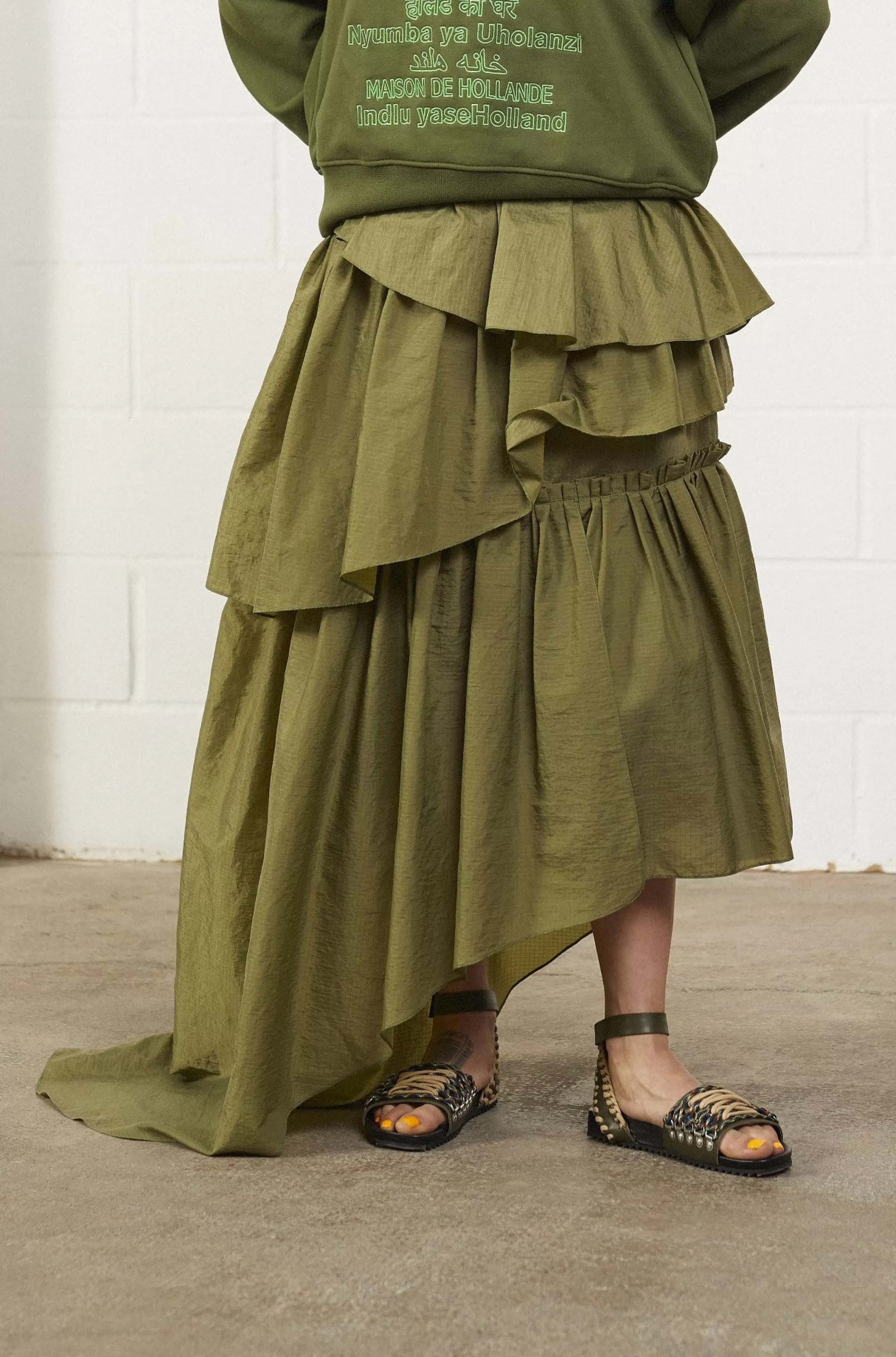 Outlet Khaki Frill Midi Skirt Skirts & Trousers