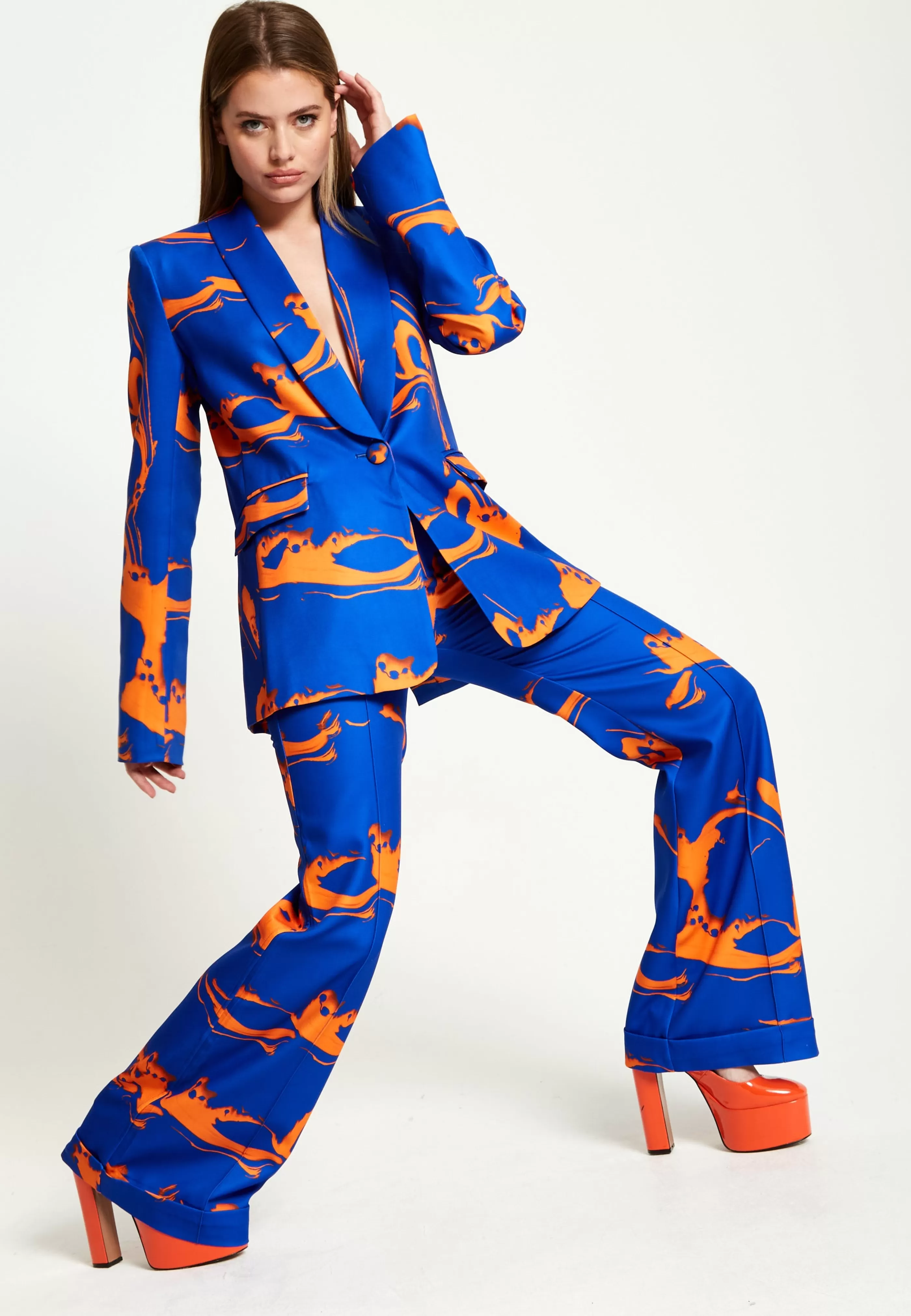 New Marble Print Trousers In And Orange Suits | Skirts & Trousers