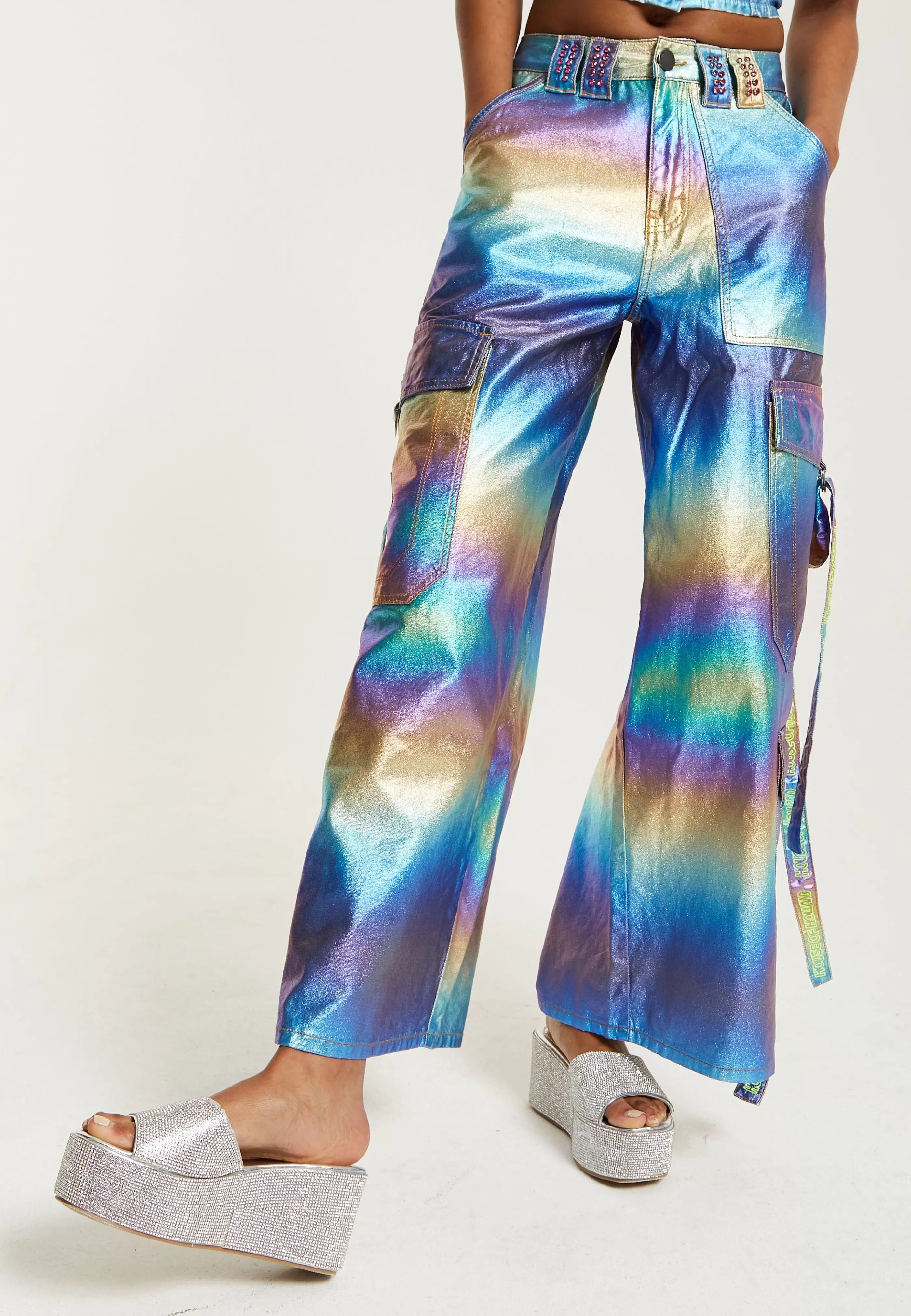 Online Metallic Rainbow Cargo Trousers Skirts & Trousers