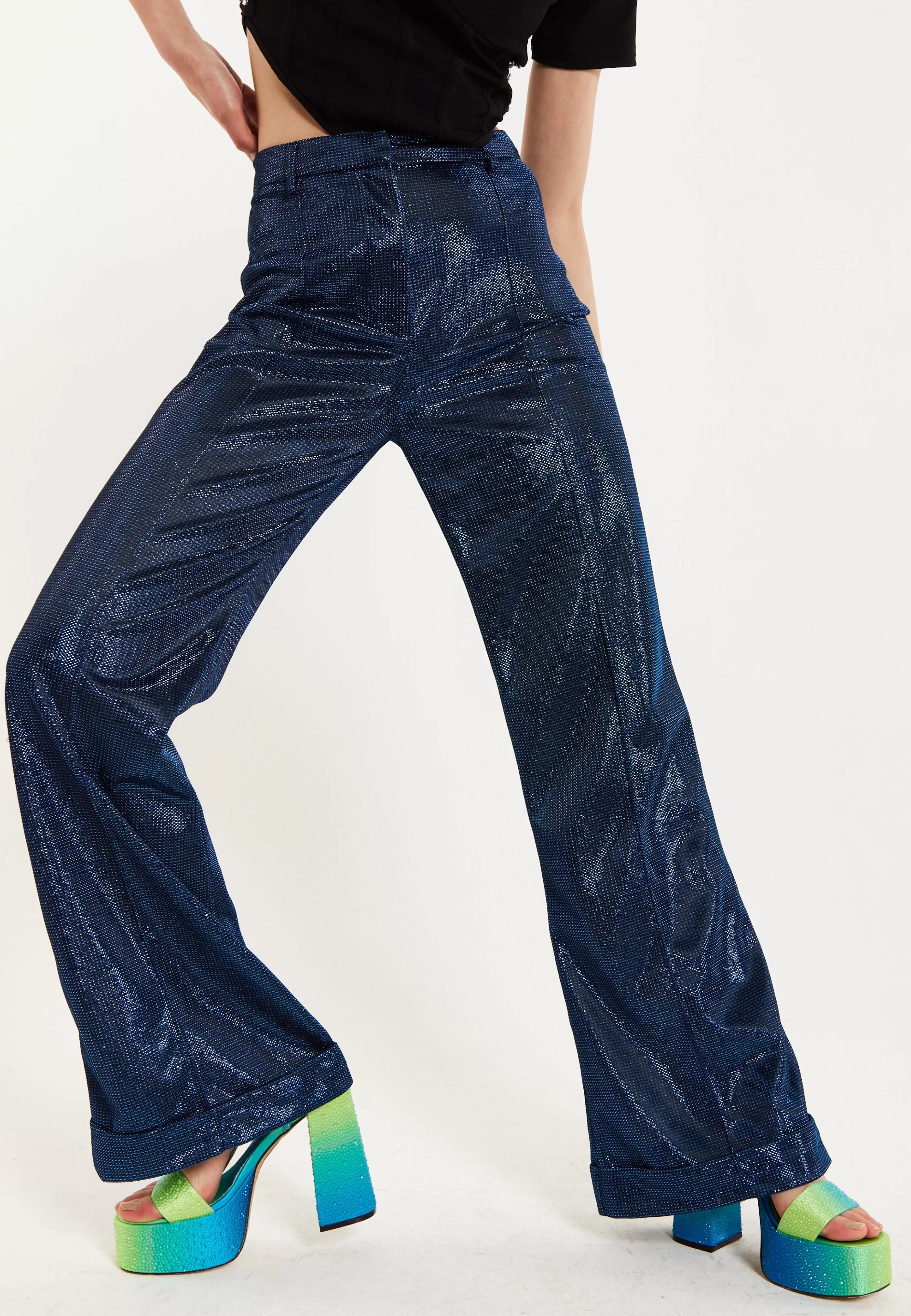 Sale Navy Shimmer Trousers Skirts & Trousers
