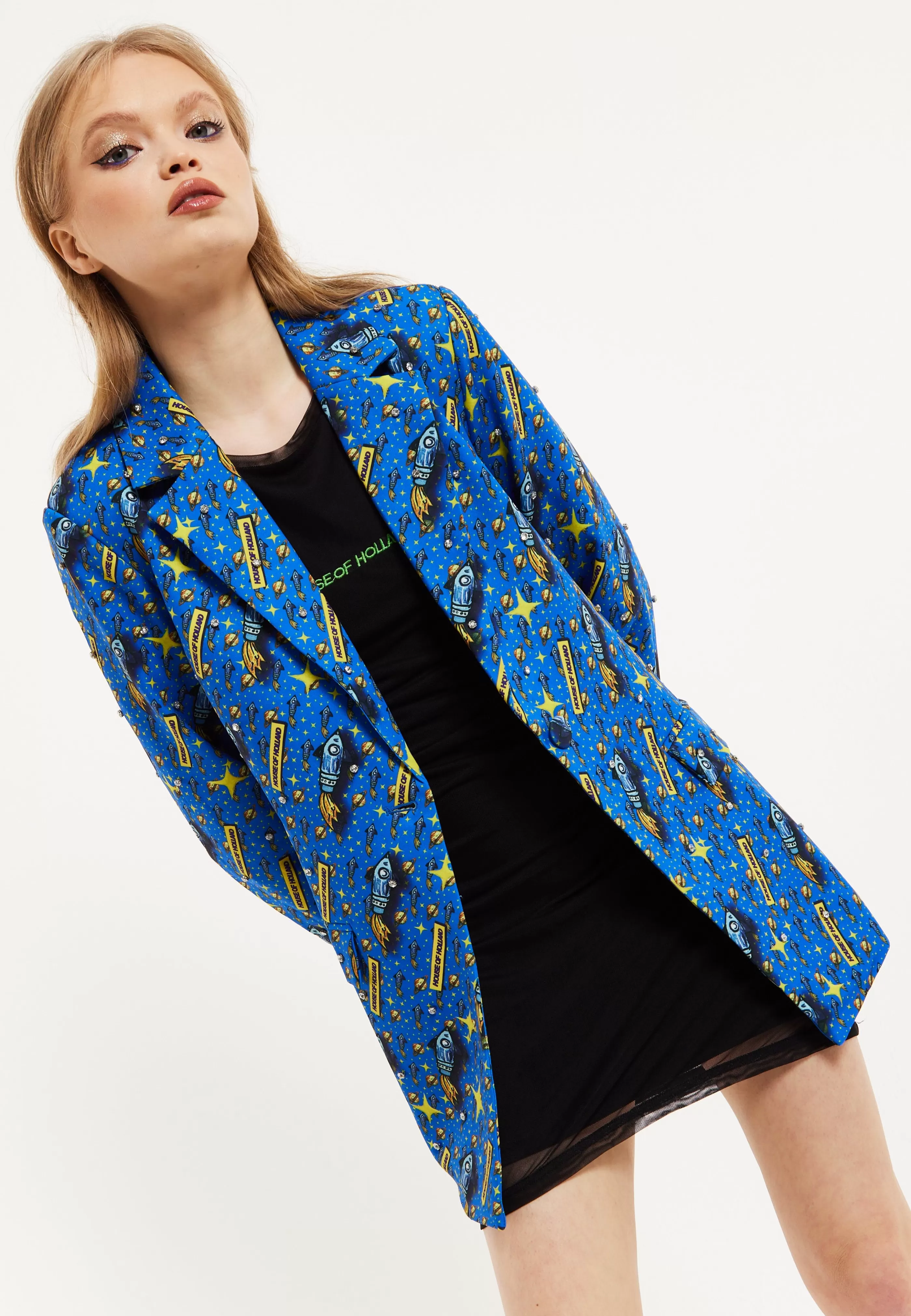 Clearance Rocket Print Diamante Embellished Blazer Suits
