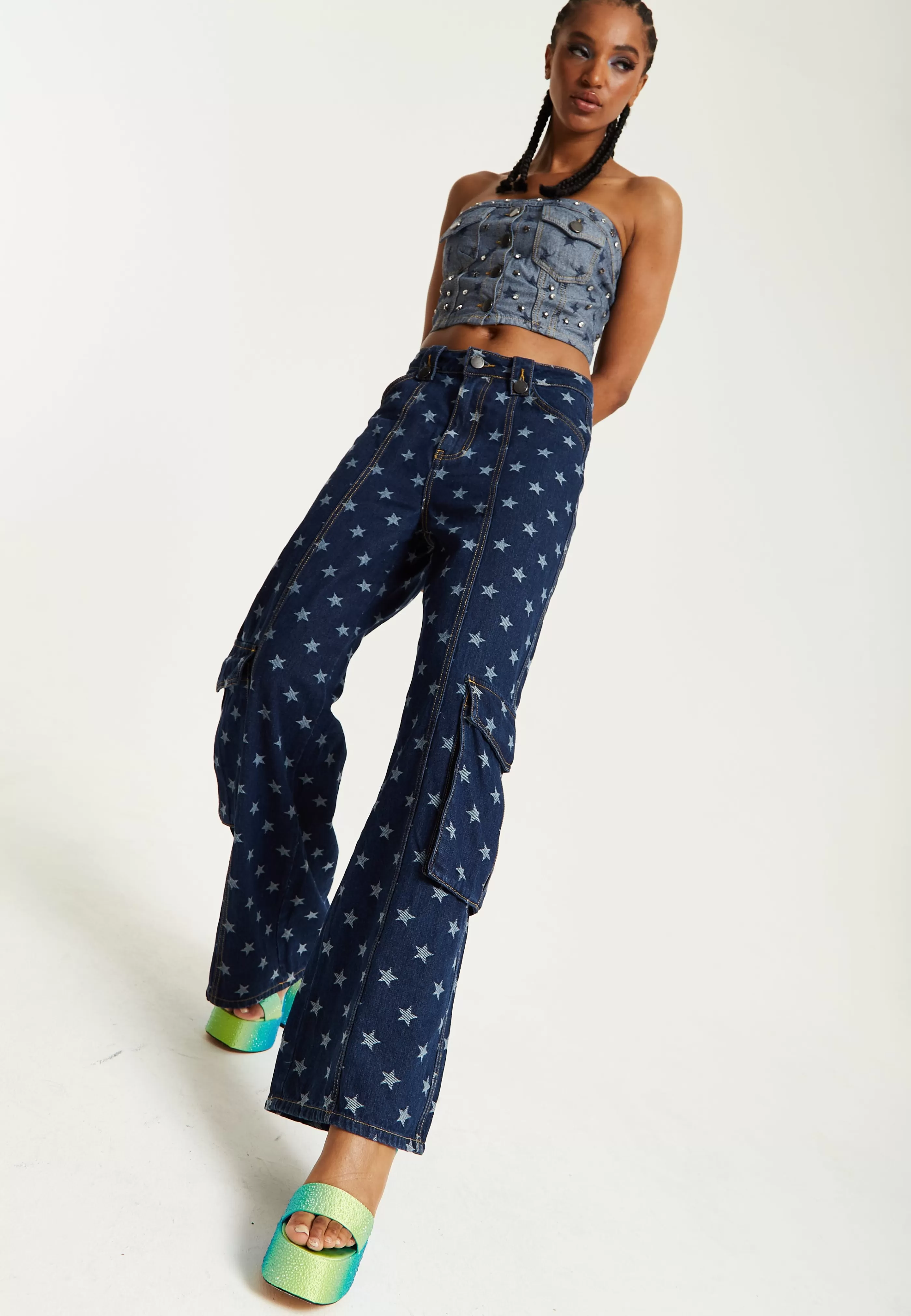 Online Star Print Cargo Jeans Skirts & Trousers